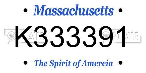 K333391 Massachusetts License Plate
