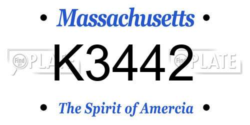 K3442 Massachusetts License Plate