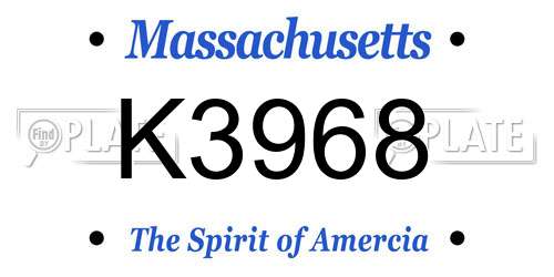 K3968 Massachusetts License Plate