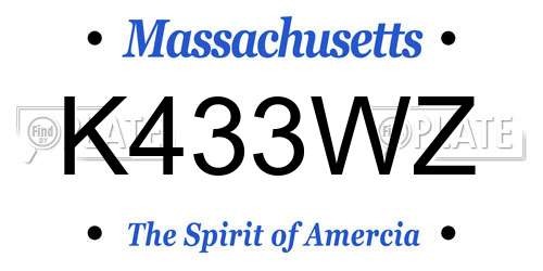 K433WZ Massachusetts License Plate