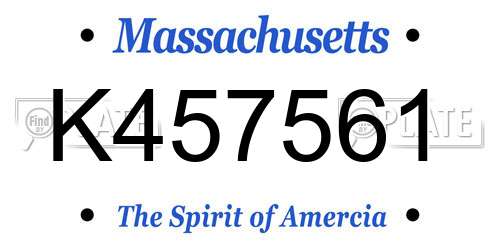 K457561 Massachusetts License Plate