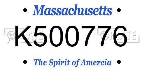 K500776 Massachusetts License Plate