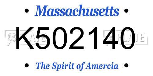 K502140 Massachusetts License Plate
