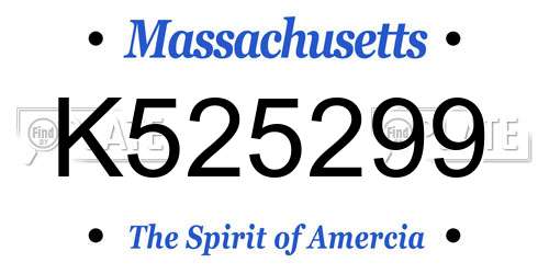 K525299 Massachusetts License Plate