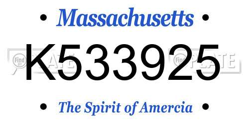 K533925 Massachusetts License Plate