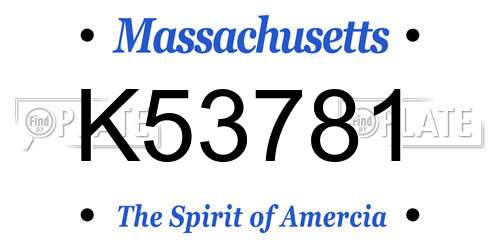 K53781 Massachusetts License Plate