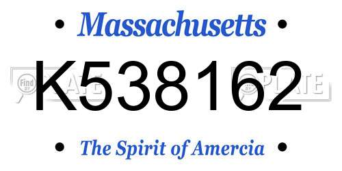 K538162 Massachusetts License Plate