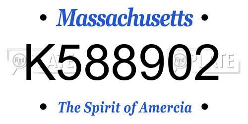 K588902 Massachusetts License Plate
