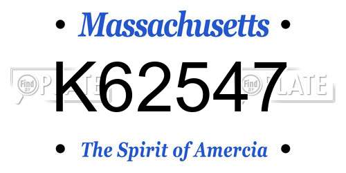 K62547 Massachusetts License Plate