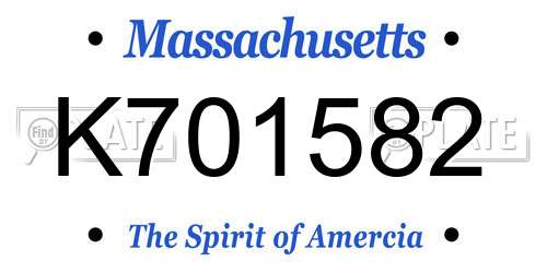 K701582 Massachusetts License Plate