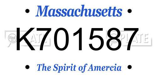 K701587 Massachusetts License Plate