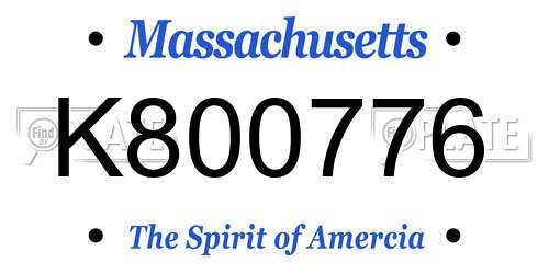 K800776 Massachusetts License Plate