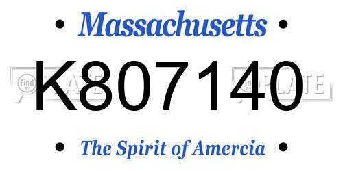 K807140 Massachusetts License Plate