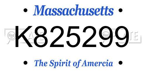 K825299 Massachusetts License Plate