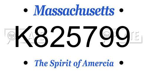 K825799 Massachusetts License Plate