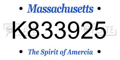 K833925 Massachusetts License Plate