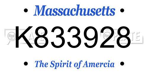 K833928 Massachusetts License Plate