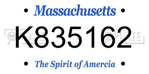 K835162 Massachusetts License Plate
