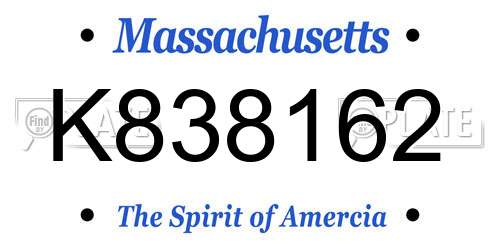 K838162 Massachusetts License Plate