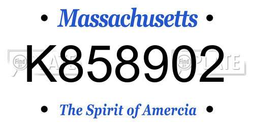 K858902 Massachusetts License Plate