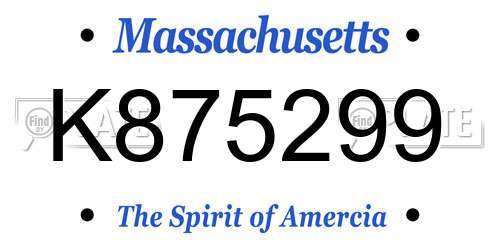 K875299 Massachusetts License Plate