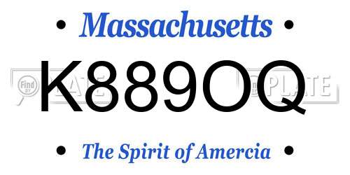 K889OQ Massachusetts License Plate