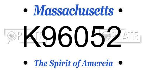 K96052 Massachusetts License Plate