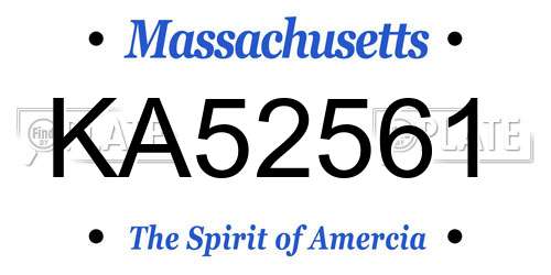 KA52561 Massachusetts License Plate