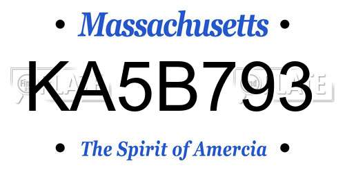 KA5B793 Massachusetts License Plate