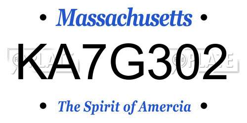 KA7G302 Massachusetts License Plate