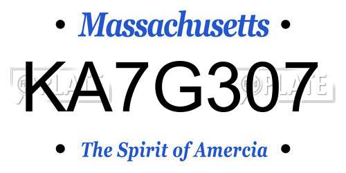 KA7G307 Massachusetts License Plate