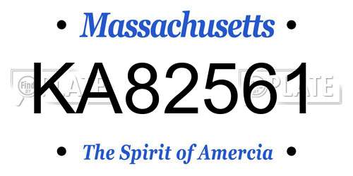 KA82561 Massachusetts License Plate