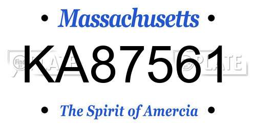 KA87561 Massachusetts License Plate