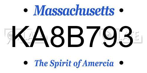 KA8B793 Massachusetts License Plate