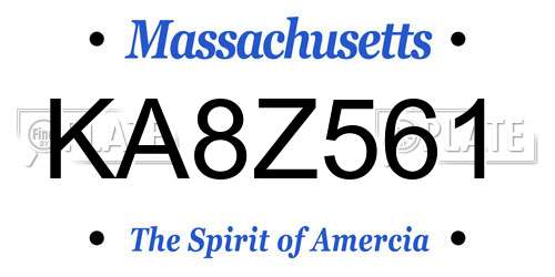 KA8Z561 Massachusetts License Plate