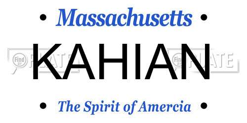 KAHIAN Massachusetts License Plate