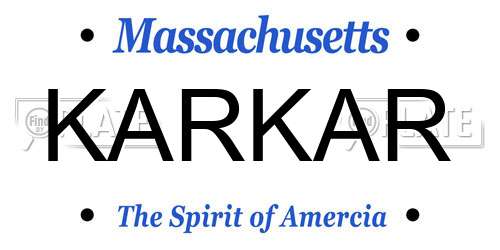 KARKAR Massachusetts License Plate