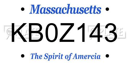 KB0Z143 Massachusetts License Plate