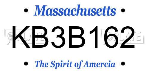 KB3B162 Massachusetts License Plate