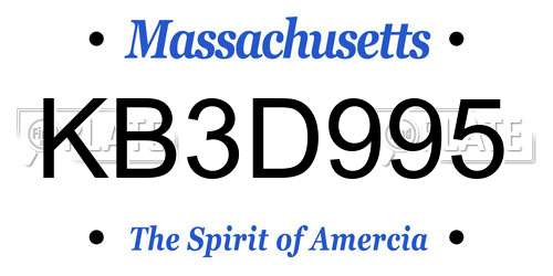 KB3D995 Massachusetts License Plate