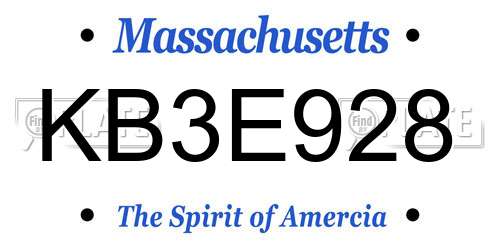 KB3E928 Massachusetts License Plate