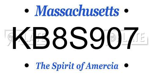 KB8S907 Massachusetts License Plate