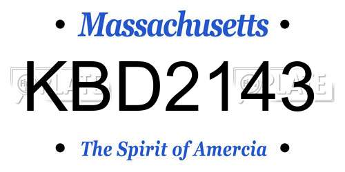 KBD2143 Massachusetts License Plate