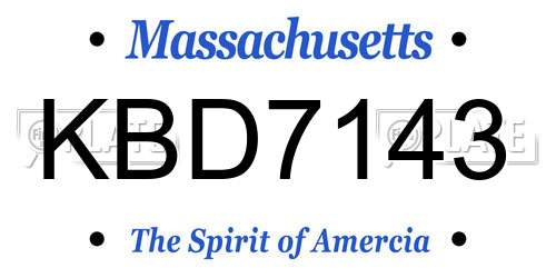 KBD7143 Massachusetts License Plate