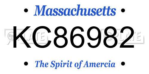 KC86982 Massachusetts License Plate