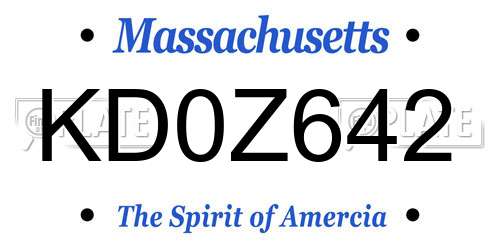 KD0Z642 Massachusetts License Plate