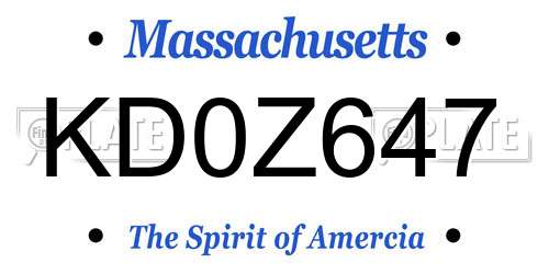KD0Z647 Massachusetts License Plate