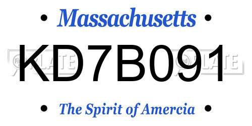 KD7B091 Massachusetts License Plate