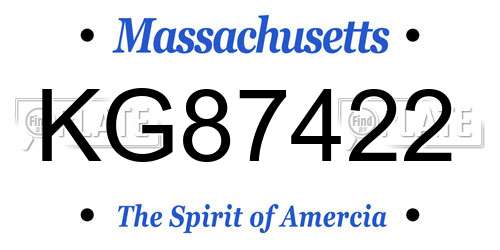 KG87422 Massachusetts License Plate