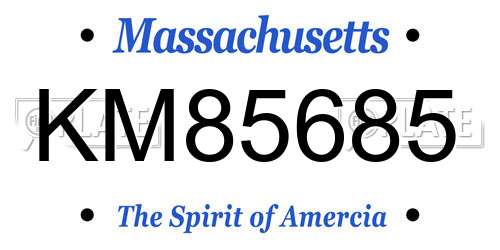 KM85685 Massachusetts License Plate